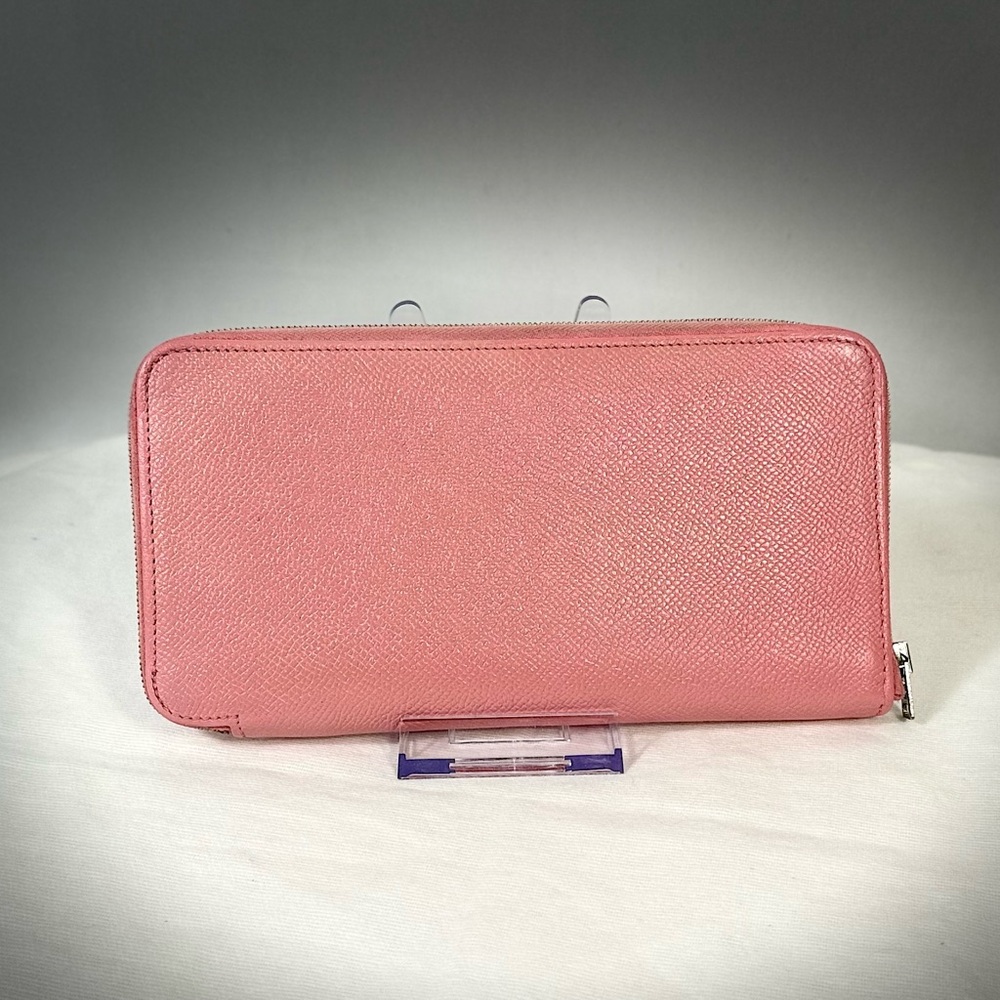 HERMES ‎ Zip Around Long Wallet Epsom pink with orange interior EUC
